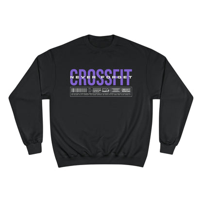CrossFit Crewneck Sweatshirt — Purple Distressed “CrossFit” Front, “CrossFit Never Forget” Back