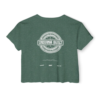 Indiana Built Women's Festival Crop Top — Retro Logo Crop Tee for Music Festivals & Summer Events