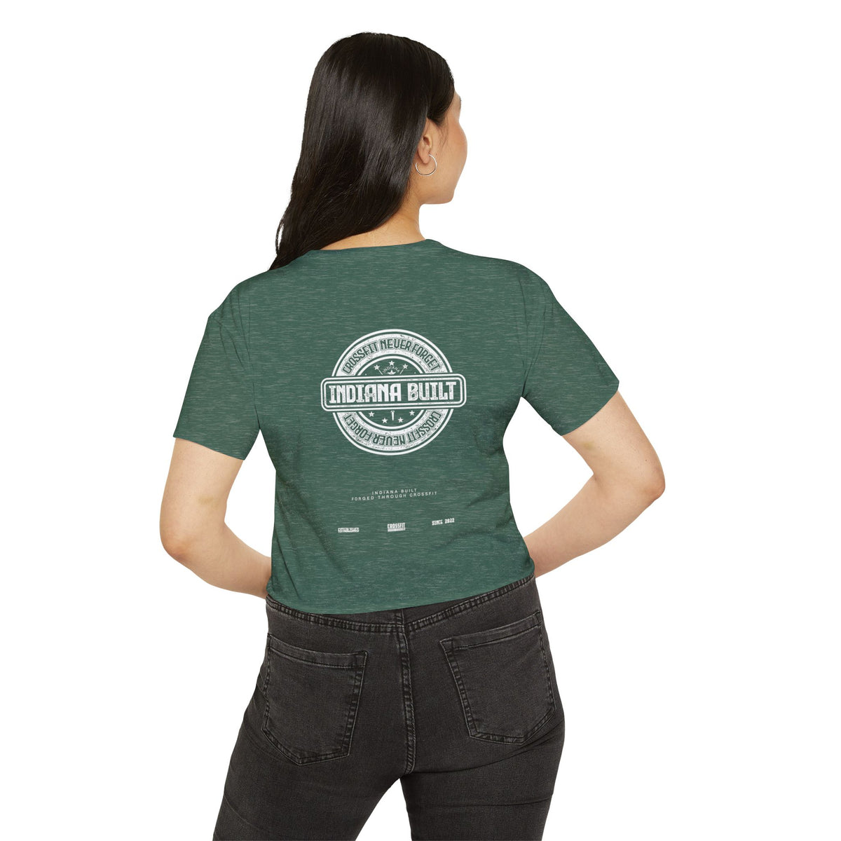 Indiana Built Women's Festival Crop Top — Retro Logo Crop Tee for Music Festivals & Summer Events