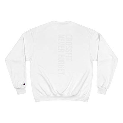 CrossFit Crewneck Sweatshirt — Purple Distressed “CrossFit” Front, “CrossFit Never Forget” Back