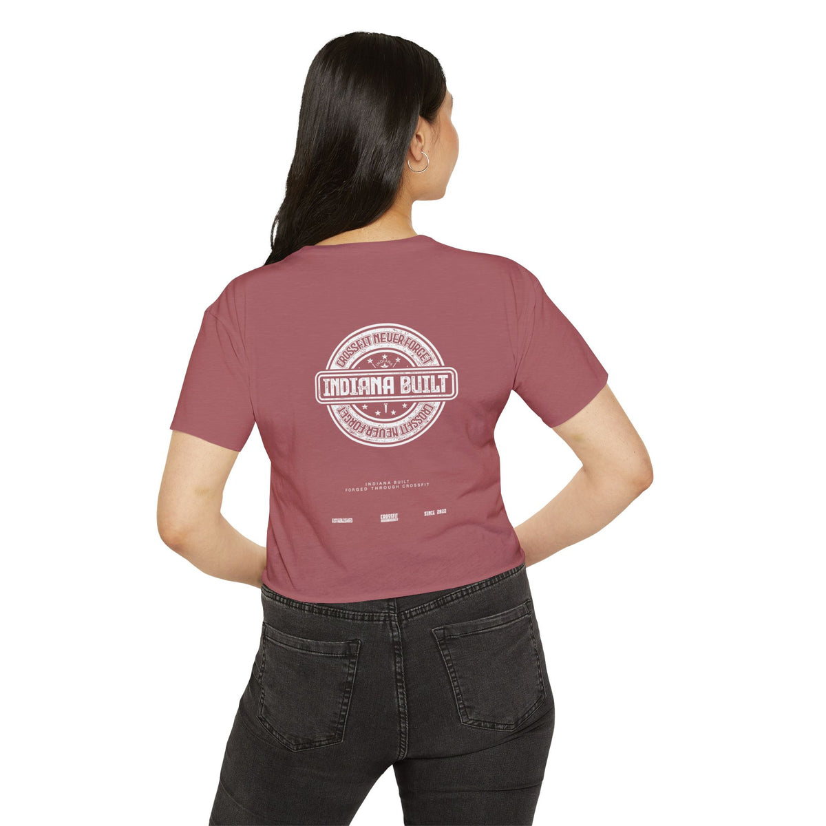 Indiana Built Women's Festival Crop Top — Retro Logo Crop Tee for Music Festivals & Summer Events