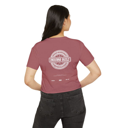 Indiana Built Women's Festival Crop Top — Retro Logo Crop Tee for Music Festivals & Summer Events