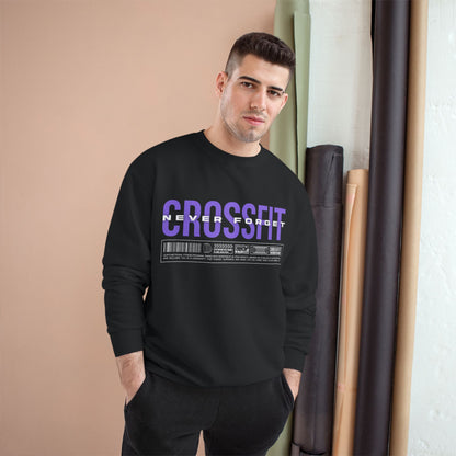 CrossFit Crewneck Sweatshirt — Purple Distressed “CrossFit” Front, “CrossFit Never Forget” Back