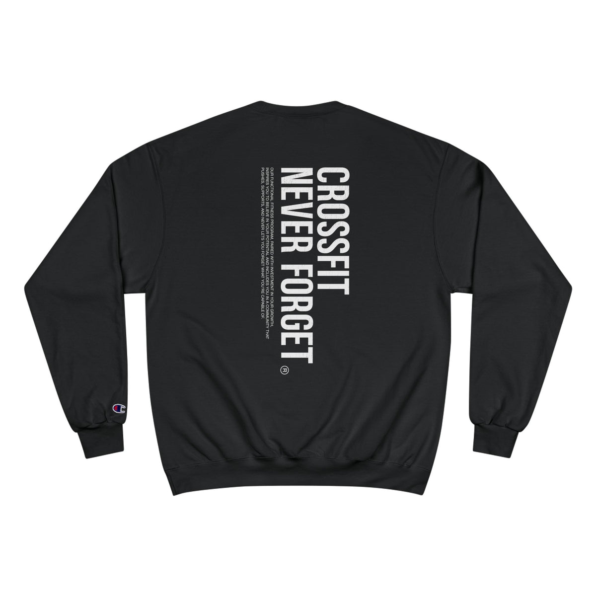 CrossFit Crewneck Sweatshirt — Purple Distressed “CrossFit” Front, “CrossFit Never Forget” Back