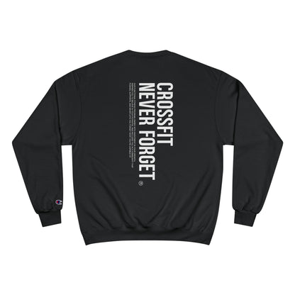 CrossFit Crewneck Sweatshirt — Purple Distressed “CrossFit” Front, “CrossFit Never Forget” Back