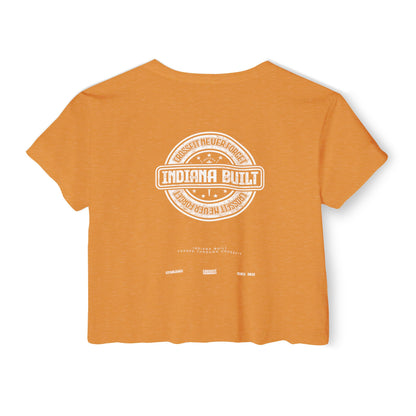 Indiana Built Women's Festival Crop Top — Retro Logo Crop Tee for Music Festivals & Summer Events