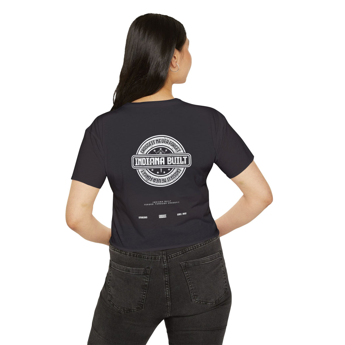 Indiana Built Women's Festival Crop Top — Retro Logo Crop Tee for Music Festivals & Summer Events
