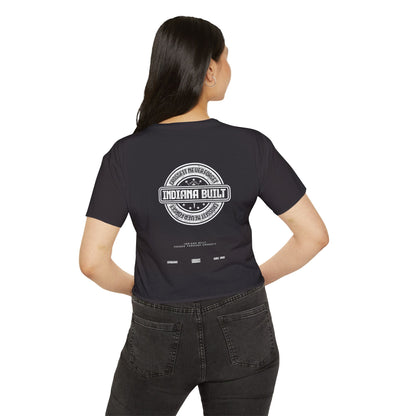 Indiana Built Women's Festival Crop Top — Retro Logo Crop Tee for Music Festivals & Summer Events