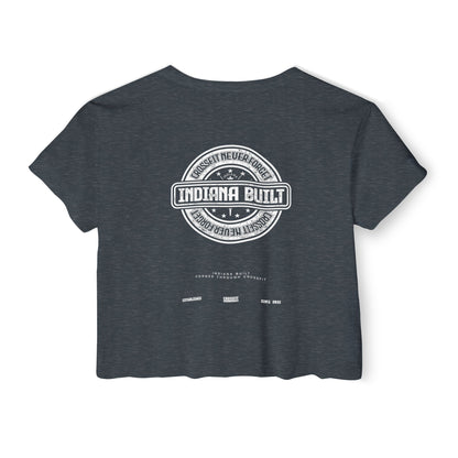 Indiana Built Women's Festival Crop Top — Retro Logo Crop Tee for Music Festivals & Summer Events